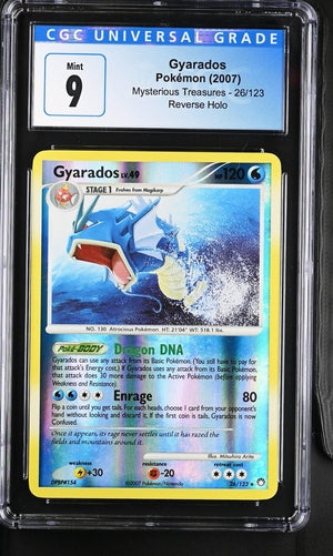 Trading Card Game Gyarados 2007 Mysterious Treasures reverse holo 26/123 CGC 9 – Official TCG Product