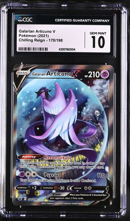 Trading Card Game Galarian Articuno V Chilling Reign Alternate Full-Art #170/198 CGC 10 – Official TCG Product