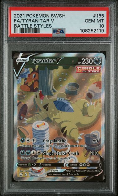 Trading Card Game Tyranitar V Battle Styles Alternate Full Art #155/163 PSA 10 – Official TCG Product