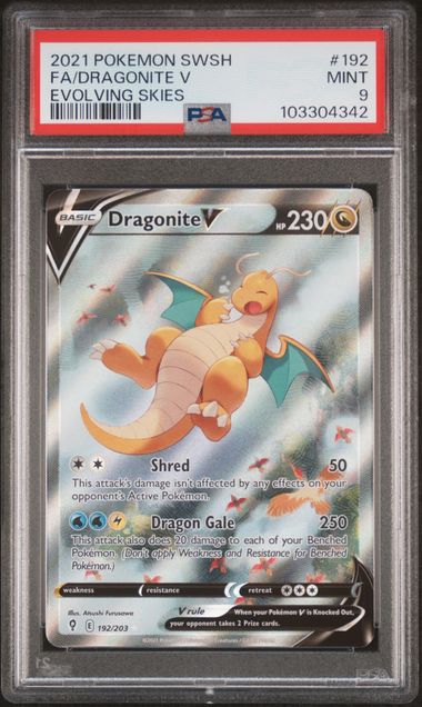 Trading Card Game 2021 Sword Shield Dragonite V Evolving Skies Full Art #192 PSA 9 – Official TCG Product