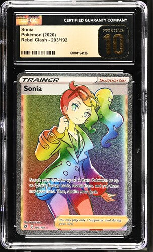 Trading Card Game Sonia Trainer 2020 Rebel Clash lucky rainbow holo 203/192 CGC 10 Pristine – Official TCG Product