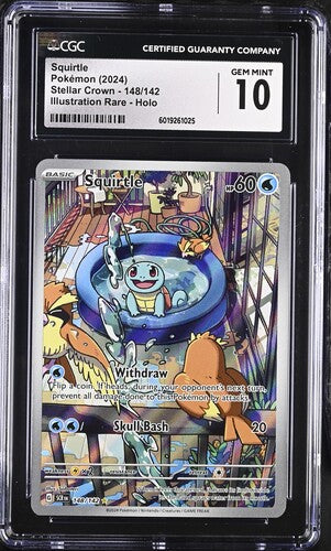 Trading Card Game Squirtle Illustration Rare 2024 Stellar Crown holo 148/142 CGC 10 – Official TCG Product