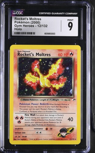 Trading Card Game Rocket's Moltres Gym Heroes Holo #12/132 CGC 9 – Official TCG Product