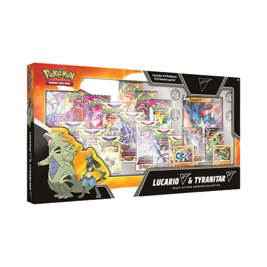 Trading Card Game TCG: Heavy Hitters Premium Collection Lucario V and Tyranitar V – Official TCG Product