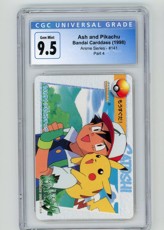 Trading Card Game Ash and Pikachu 1998 Pocket Monsters () Bandai Carddass #141 CGC 9.5 – Official TCG Product