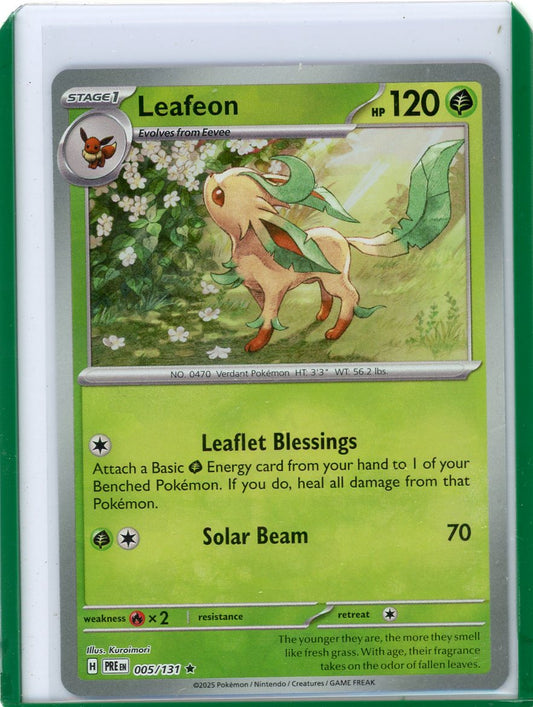 Trading Card Game Leafeon 2025 Prismatic Evolutions Master Ball rare holo 005/131 – Official TCG Product