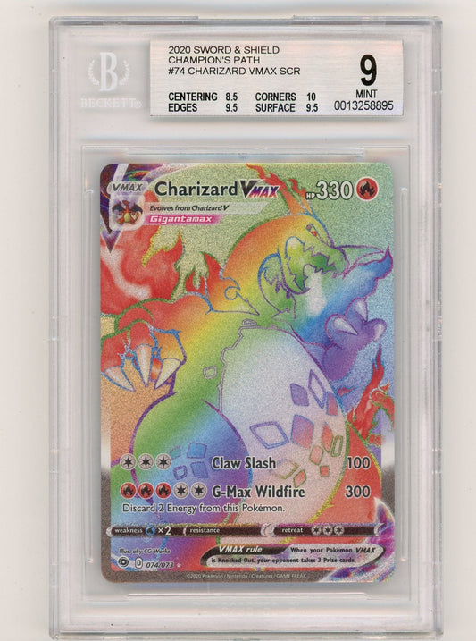 Trading Card Game Charizard Vmax Champion's Path Rainbow Full-Art #074/073 BGS 9 – Official TCG Product