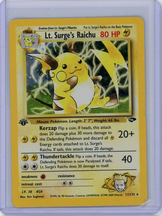 Trading Card Game Lt. Surge's Raichu Gym Challenge 1st Edition Holo #11/132 – Official TCG Product