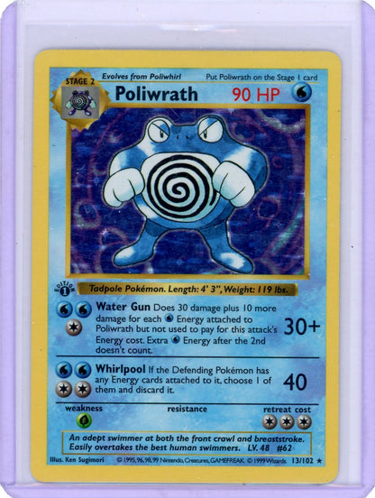 Trading Card Game Poliwrath 1999 Base Set 1st Edition Holo #13/102 – Official TCG Product