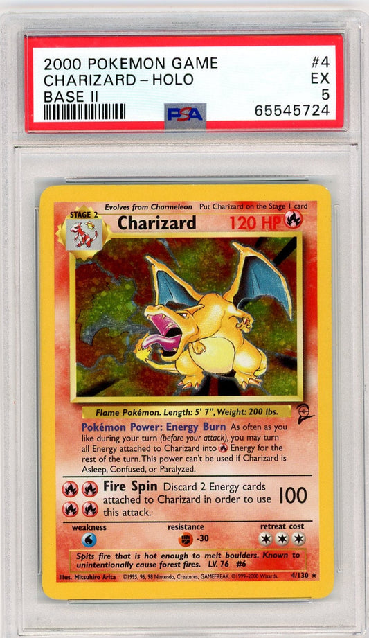Trading Card Game Charizard 2000 Base Set 2 Holo #4/130 PSA 5 – Official TCG Product
