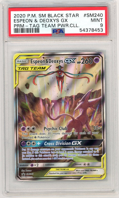 Trading Card Game Espeon and Deoxys GX Black Star Promo #SM240 PSA 9 – Official TCG Product