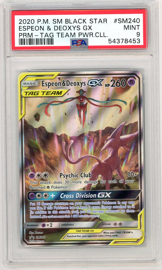 Trading Card Game Espeon and Deoxys GX Black Star Promo #SM240 PSA 9 – Official TCG Product