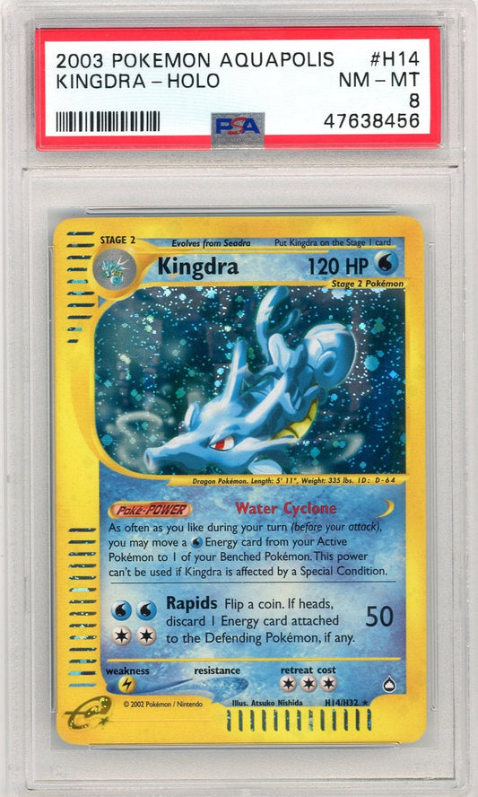Trading Card Game Kingdra 2003 Aquapolis Holo #H14/H32 PSA 8 – Official TCG Product