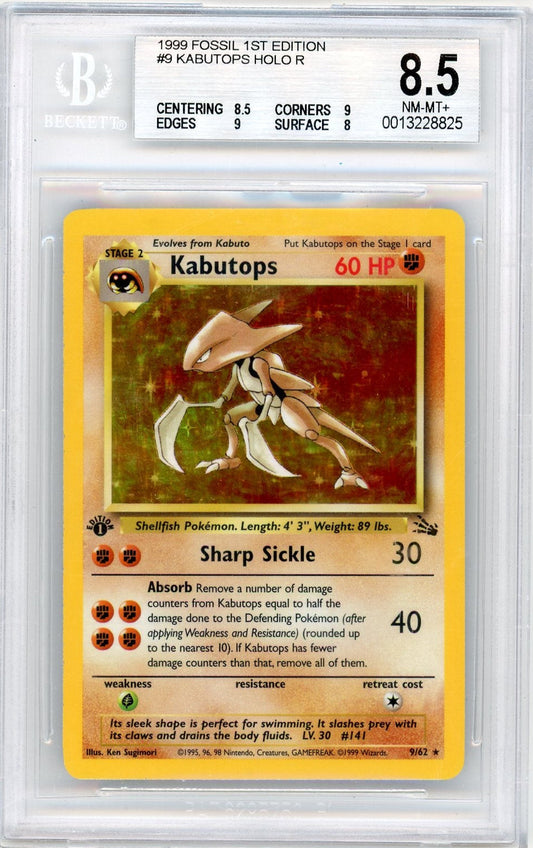 Trading Card Game Kabutops Fossil 1st Edition Holo #9/62 BGS 8.5 – Official TCG Product