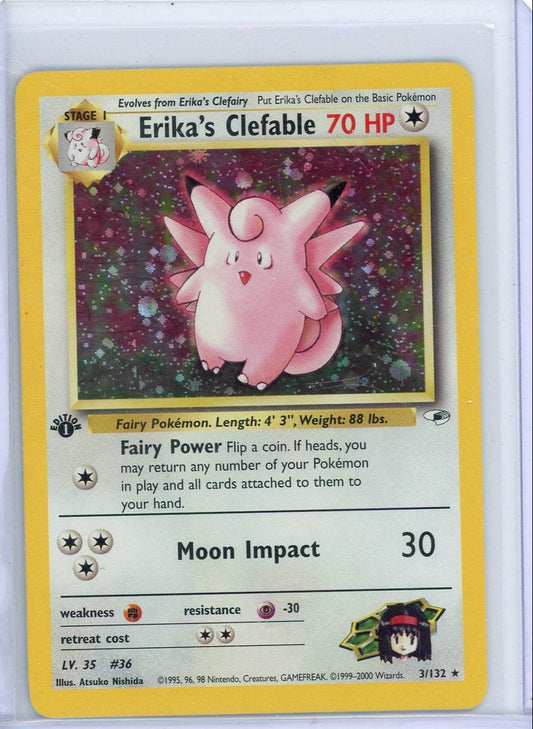 Trading Card Game Erika's Clefable Gym Heroes 1st Edition Holo #3/132 – Official TCG Product