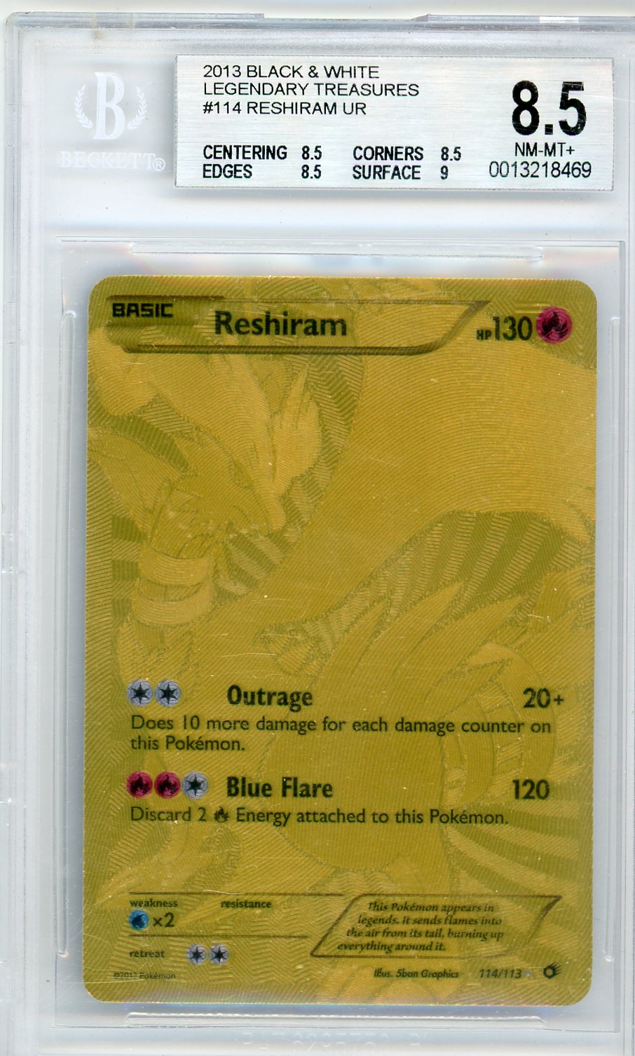 Trading Card Game Reshiram Black and White Legendary Treasures Gold Secret Rare #114/113 – Official TCG Product