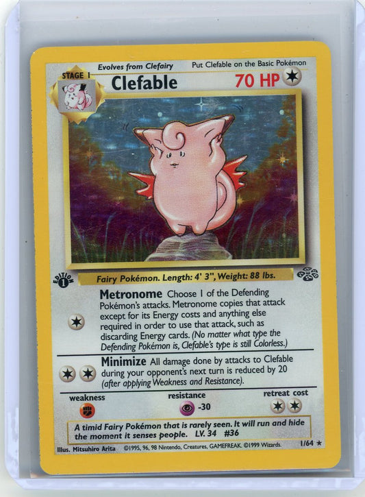 Trading Card Game Clefable 1999 Jungle 1st Edition rare holo 1/64 – Official TCG Product