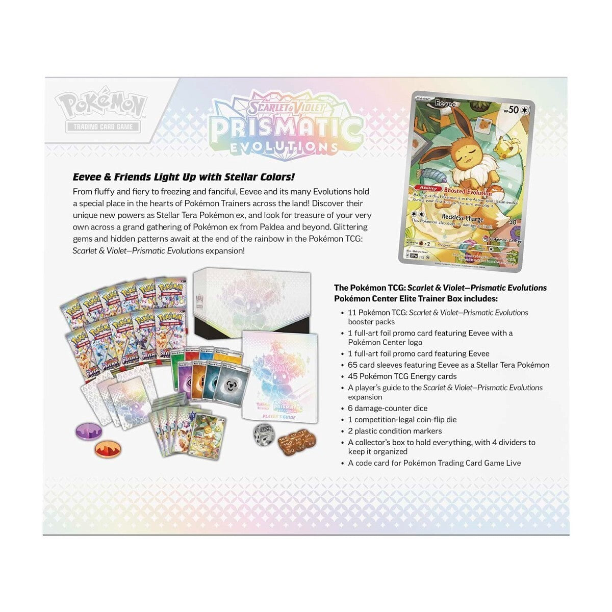 Trading Card Game TCG Prismatic Evolutions - Elite Trainer Box – Complete Trainer Kit with Accessories