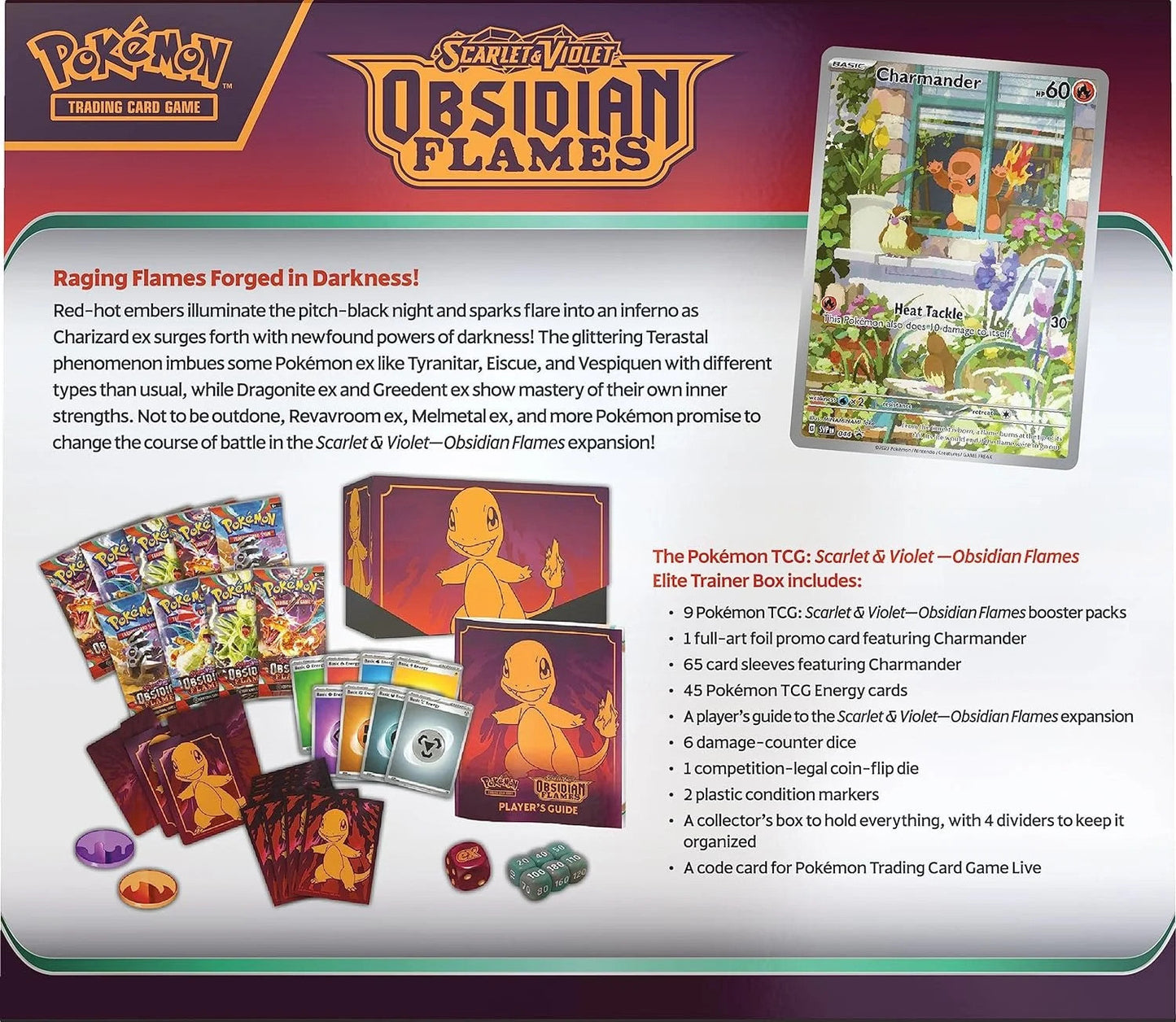 Trading Card Game TCG Scarlet and Violet 3 - Obsidian Flames Elite Trainer Box – Complete Trainer Kit with Accessories