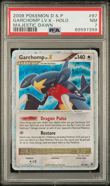 Trading Card Game Garchomp Lv.X Diamond and Pearl Majestic Dawn Holo #97/100 PSA 7 – Official TCG Product